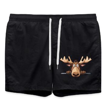 Moose Peeking Cute Adorable Funny Animal Cartoon - Swim Trunks - black - Front - AI Model Male 185 light (185cm)