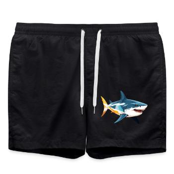 Hai Vektor Kunst mit lebendiger Farbillustration - Badeshorts - Schwarz - Vorne - AI Model Male 185 light (185cm)