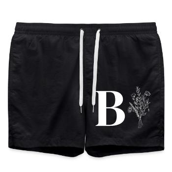 Lette b fleurs minimalistes - Short de bain - noir - Devant - AI Model Male 185 light (185cm)