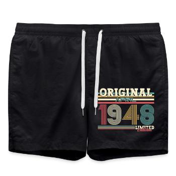 77th Birthday Legend April Born in 1948 - Swim Trunks - black - Front - AI Model Male 185 light (185cm)