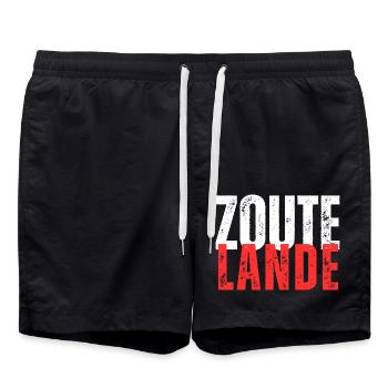 Zoutelande white red lettering - Swim Trunks - black - Front - AI Model Male 185 light (185cm)