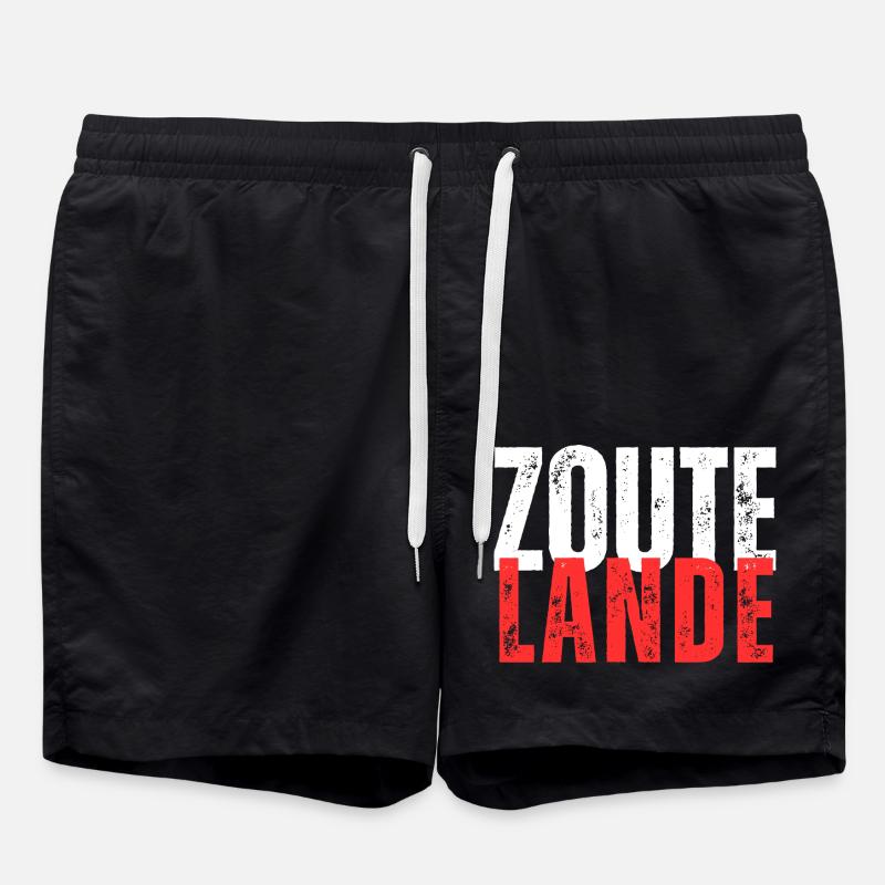Zoutelande white red lettering - Swim Trunks - black
