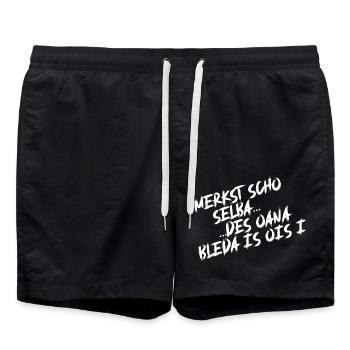 Merkst scho selba, des oana bleda is ois i. - Badeshorts - Schwarz - Vorne - AI Model Male 185 light (185cm)