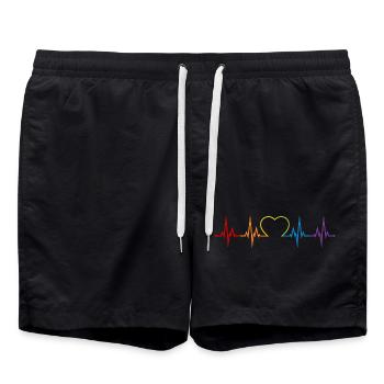 Herzschlag Regenbogen Herz LGBT Liebe bunt CSD - Badeshorts - Schwarz - Vorne - AI Model Male 185 light (185cm)