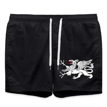 Griffon Rostock en blanc avec languette rouge - Short de bain - noir - Devant - AI Model Male 185 light (185cm)