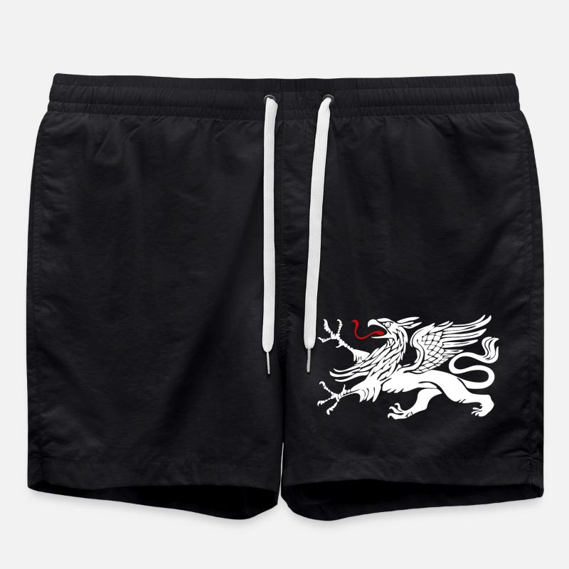 Rostocker Greif in Weiss mit roter Zunge - Badeshorts - Schwarz