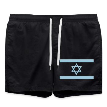 Blaues Davidsstern Muster - Badeshorts - Schwarz - Vorne - AI Model Male 185 light (185cm)