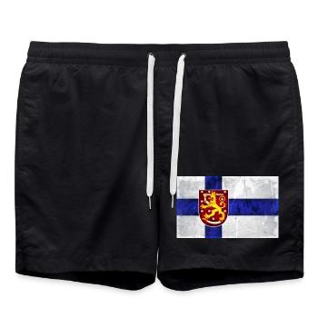 Finland Flag Lion - Swim Trunks - black - Front - AI Model Male 185 light (185cm)