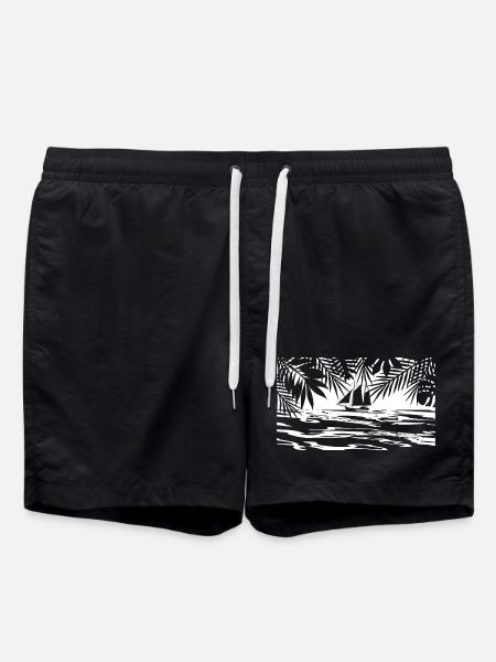 Caribbean, island, ship - Swim Trunks - black