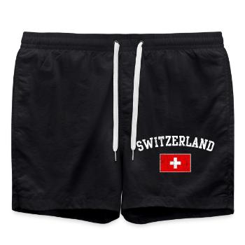 Schweizer Flaggenbogentypografie - Badeshorts - Schwarz - Vorne - AI Model Male 185 light (185cm)