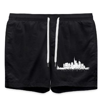 Frankfurter Skyline (Vintage/Weiß) Frankfurt Main - Badeshorts - Schwarz - Vorne - AI Model Male 185 light (185cm)