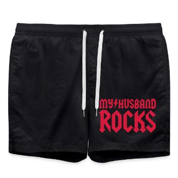 My husband rocks - Badeshorts - Schwarz - Vorne - AI Model Male 185 light (185cm)