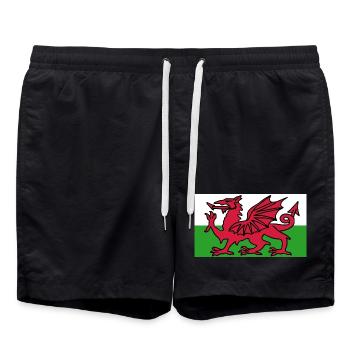 Welsh Flag - Flag of Wales - Swim Trunks - black - Front - AI Model Male 185 light (185cm)