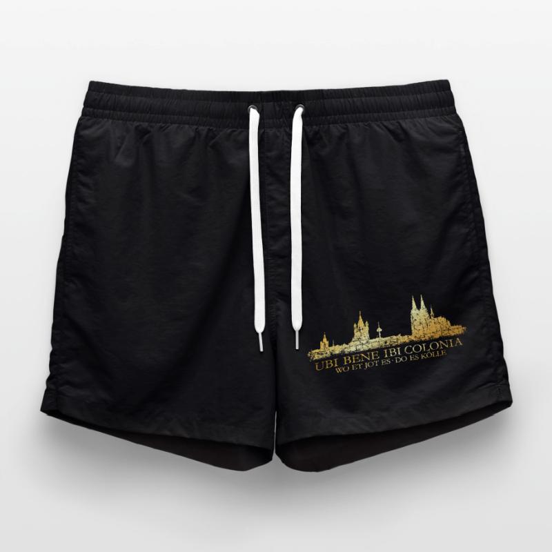Kölner Skyline mit römischem Köln Spruch Ubi Bene Badeshorts