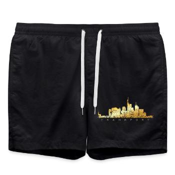 Frankfurter Skyline (Vintage Goldgelb) Frankfurt - Badeshorts - Schwarz - Vorne - AI Model Male 185 light (185cm)
