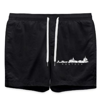 Rostock Skyline (Vintage Weiß) - Badeshorts - Schwarz - Vorne - AI Model Male 185 light (185cm)