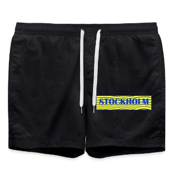 Stockholm Wellen Schriftzug - Badeshorts - Schwarz - Vorne - AI Model Male 185 light (185cm)