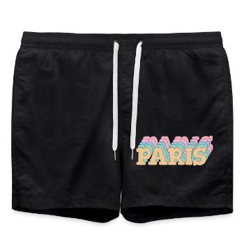 Paris – Pastel Typo & City Flair - Swim Trunks - black - Front - AI Model Male 185 light (185cm)