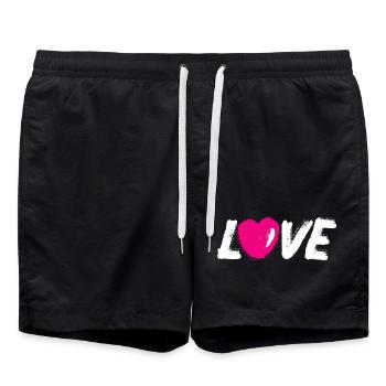 Love Love Heart Heart Handwriting White Brush - Swim Trunks - black - Front - AI Model Male 185 light (185cm)