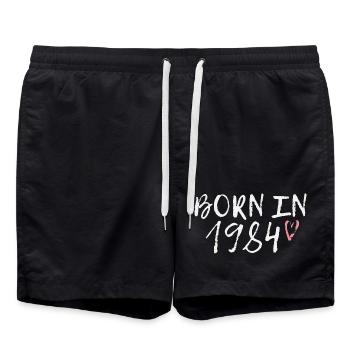 Né en 1984 écriture cœur - Short de bain - noir - Devant - AI Model Male 185 light (185cm)
