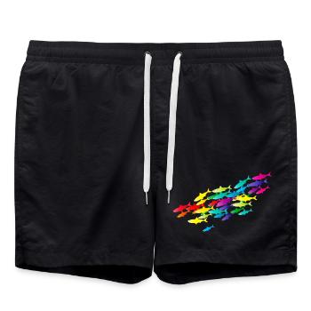 colorful fish swarm in bright colors - Swim Trunks - black - Front - AI Model Male 185 light (185cm)