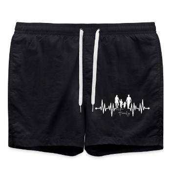 Family heart silhouette with pulse - Swim Trunks - black - Front - AI Model Male 185 light (185cm)