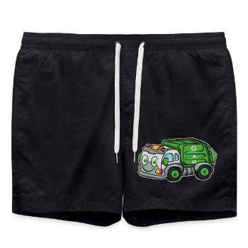 Garbage collection garbage truck - Swim Trunks - black - Front - AI Model Male 185 light (185cm)