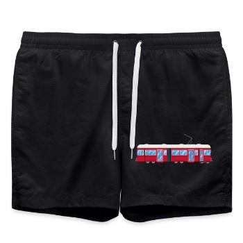 Tram, tram, train, railway - Swim Trunks - black - Front - AI Model Male 185 light (185cm)
