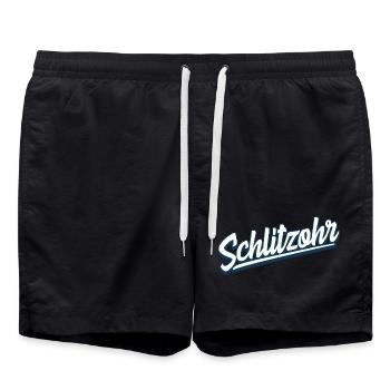 Schlitzohr - Schweizerdeutsch - Mundart - Dialekt - Badeshorts - Schwarz - Vorne - AI Model Male 185 light (185cm)