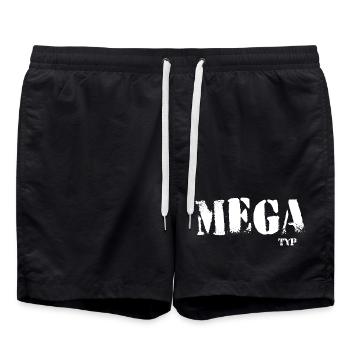 Mega Typ Grunge Schriftzug ego - Badeshorts - Schwarz - Vorne - AI Model Male 185 light (185cm)