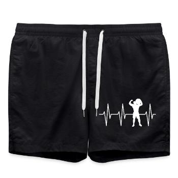 Strongman Heartbeat Symbol Strong Weight Training Logo - Swim Trunks - black - Front - AI Model Male 185 light (185cm)