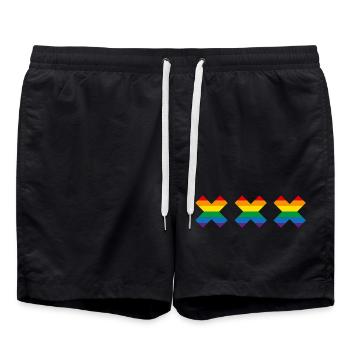 Gay Pride Amsterdam Regenbogenflagge Andreaskruis - Badeshorts - Schwarz - Vorne - AI Model Male 185 light (185cm)