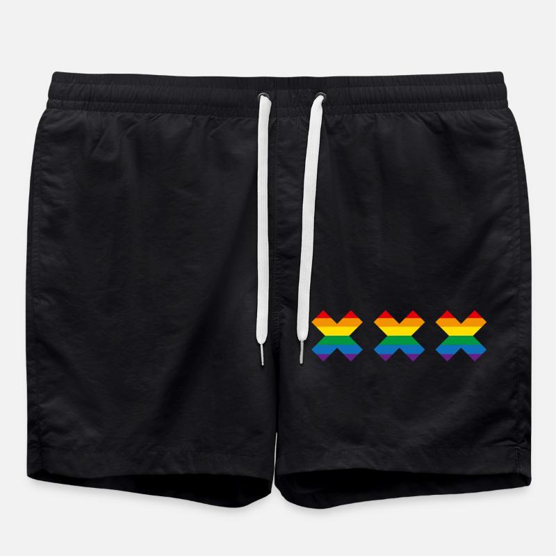 Gay Pride Amsterdam rainbow flag Andreaskruis - Swim Trunks - black