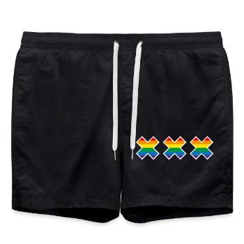 Amsterdam Pride Regenbogenflagge Andreaskreuz LGBT - Badeshorts - Schwarz - Vorne - AI Model Male 185 light (185cm)
