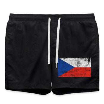 Drapeau Tchéquie Drapeau Grunge Retro Vintage - Short de bain - noir - Devant - AI Model Male 185 light (185cm)