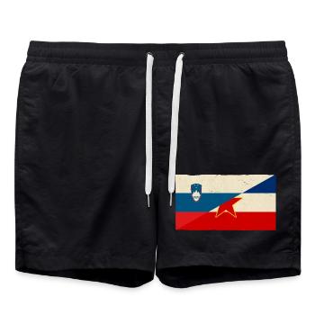 Slovenia and Yugoslavia vintage flag - Swim Trunks - black - Front - AI Model Male 185 light (185cm)
