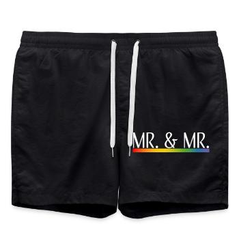 Rainbow stripes Mr and Mr white - Swim Trunks - black - Front - AI Model Male 185 light (185cm)