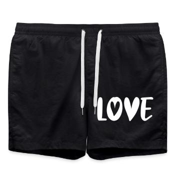 Love Heart White Handwriting Valentine's Day Love Couple - Swim Trunks - black - Front - AI Model Male 185 light (185cm)