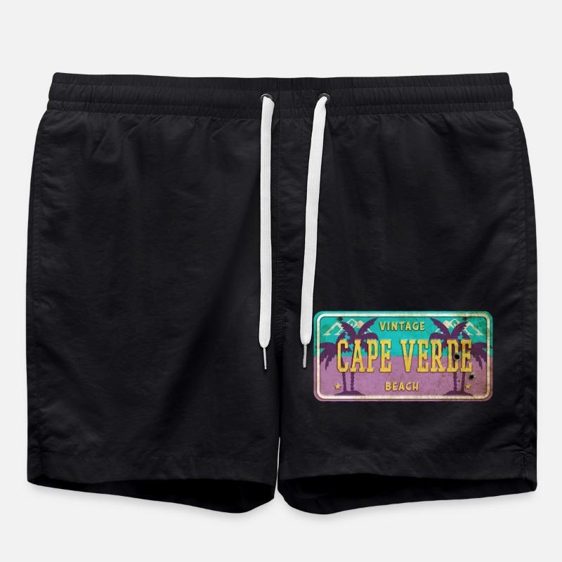 Cape Verde Vintage Palm Tree Sign - Swim Trunks - black