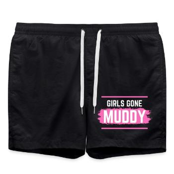 Muddy run shirt mud Matsch Lauf girl Team obstacle - Badeshorts - Schwarz - Vorne - AI Model Male 185 light (185cm)