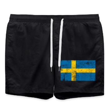 Schweden Flagge Fahne Grunge Retro Vintage - Badeshorts - Schwarz - Vorne - AI Model Male 185 light (185cm)