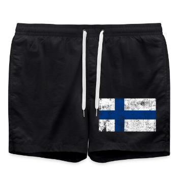 Drapeau de la Finlande Drapeau Grunge Retro Vintage - Short de bain - noir - Devant - AI Model Male 185 light (185cm)