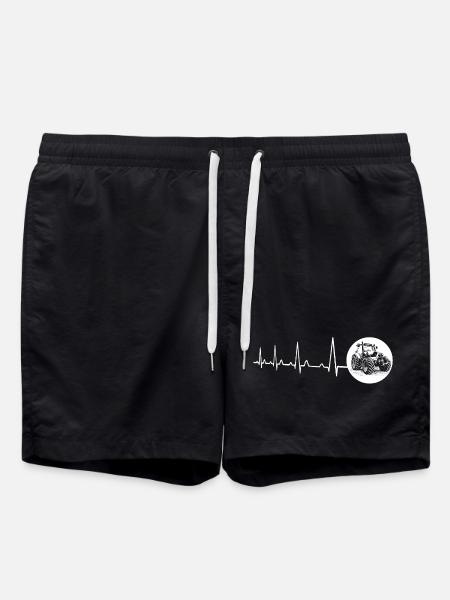 Herzschlag mit Kreis Traktor weiss - Badeshorts - Schwarz