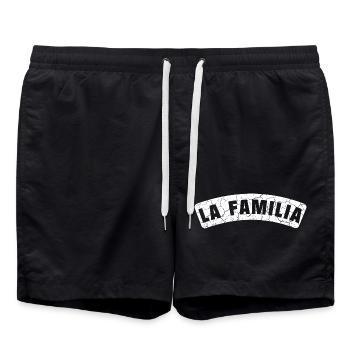 La Familia gebogen im grunge style - Badeshorts - Schwarz - Vorne - AI Model Male 185 light (185cm)