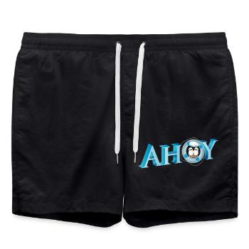 englischer Seemannsgruß Ahoy mit Pinguin Seemann - Badeshorts - Schwarz - Vorne - AI Model Male 185 light (185cm)