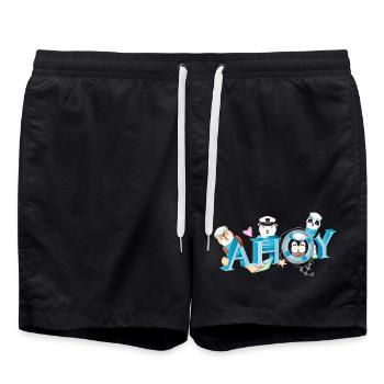 niedliche Tiere mit englischen Seemannsgruß Ahoy - Badeshorts - Schwarz - Vorne - AI Model Male 185 light (185cm)