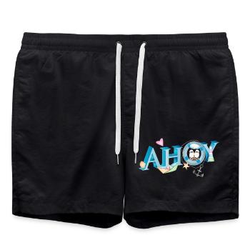 englischer Seemannsgruß Ahoy mit Pinguin Seemann - Badeshorts - Schwarz - Vorne - AI Model Male 185 light (185cm)
