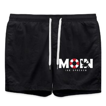 Lustiger Spruch " Moin Ihr Spacken " - Badeshorts - Schwarz - Vorne - AI Model Male 185 light (185cm)