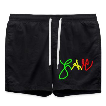 Jah en Trio couleurs Rouge Or Vert - Short de bain - noir - Devant - AI Model Male 185 light (185cm)
