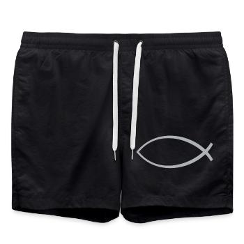 Ichtus fish silver - Swim Trunks - black - Front - AI Model Male 185 light (185cm)